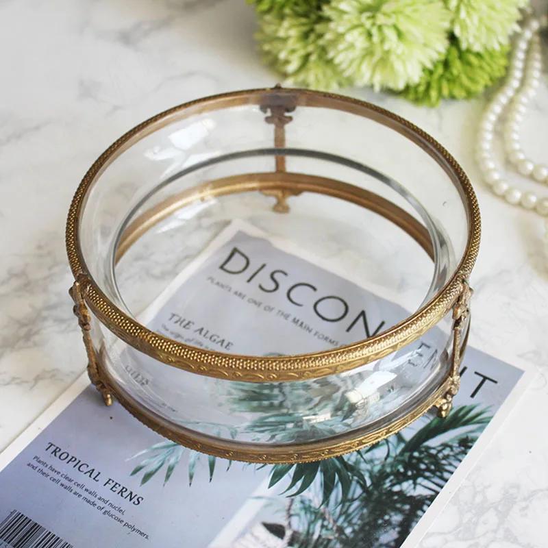 Creativity Glass Storage Tray Retro Copper Frame Cosmetic Container Living Room Dried Fruit Organizer European Home Decoration