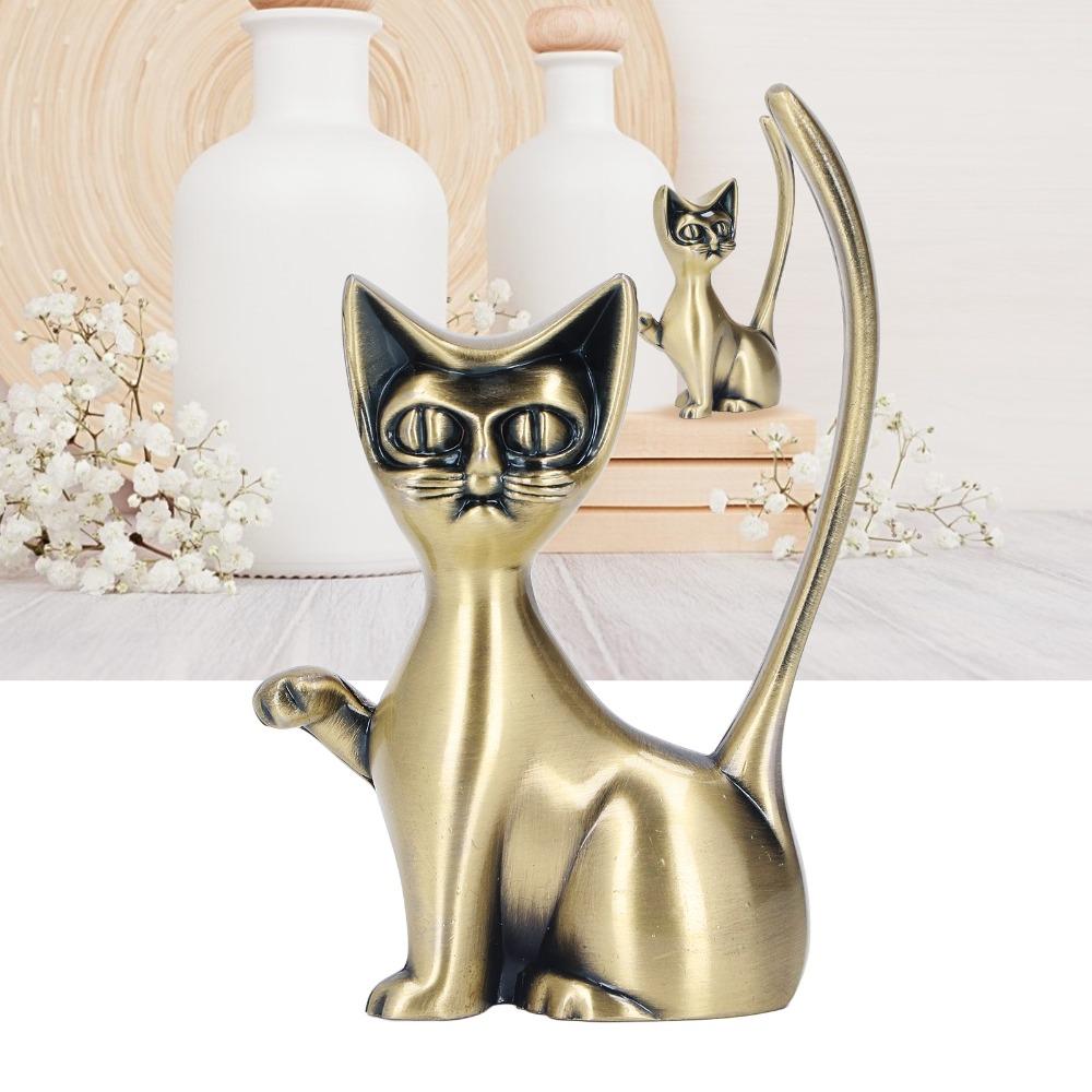 Zinklegierung Ringorganizer Massivmessing Katzenstatue Schmucktürme Katzenplastik Für Katzenliebhaber