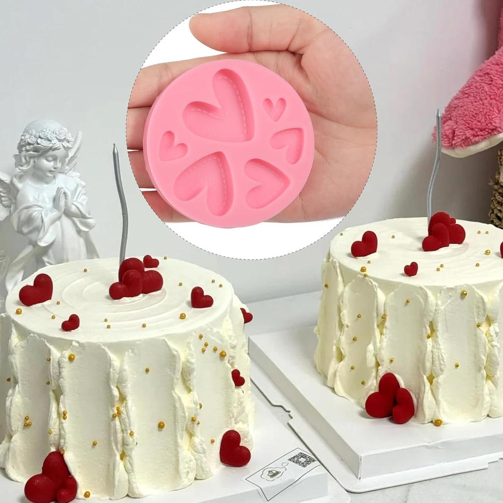 2 Pcs Love Chocolate Cake Decoration Silicone Mold 3D Heart-Shaped Candy Fondant Mold, Practical Kitchen Baking Supplies for Cupcake Toppings Cookie