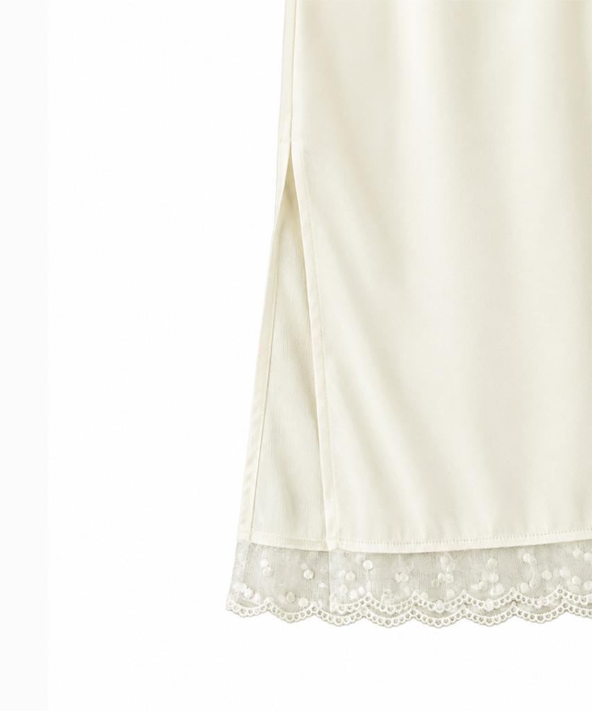 Dopeun Satin Lace Midi Skirt [Cream]