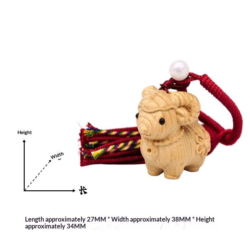 Carved Sandalwood Cute Ram Pendant Wooden Keychain Bag Decor Artistic Craft Creative Style Polished Surface Animal Zodiac