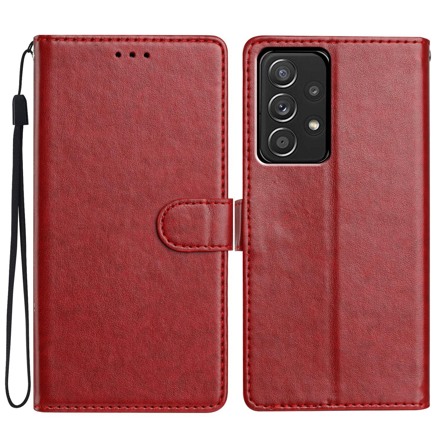

For Samsung Galaxy A33 5G Leather Phone Case Wallet Stand Cover with Handy Strap Red