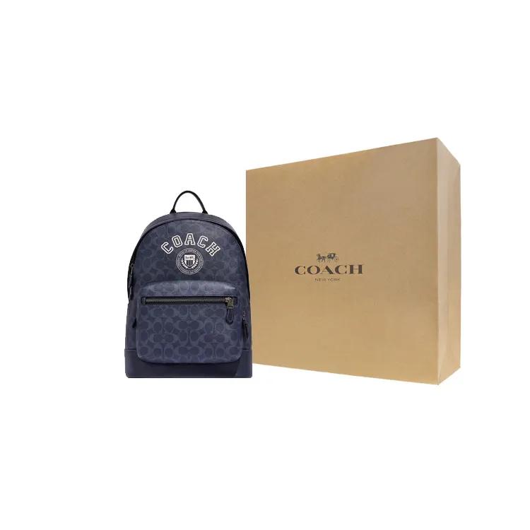 COACH West Artificial Leather Backpack Large Men's Denim Blue Chalk White (Unisex) Backpacks CB909 QBOIZ