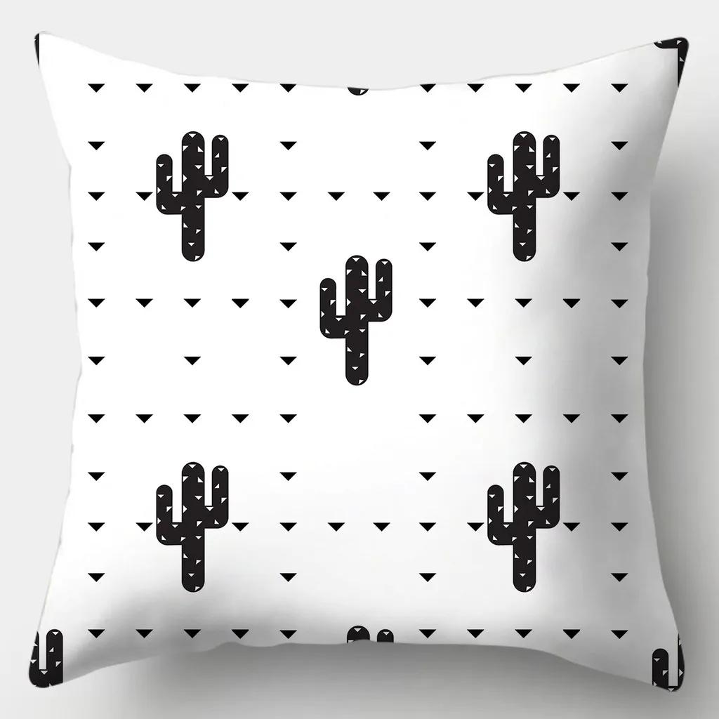 Black And White Pillowcase 45Cmx45Cm Square Sofa Pillow Cover Stripes Leaves Pattern Cushion Cover