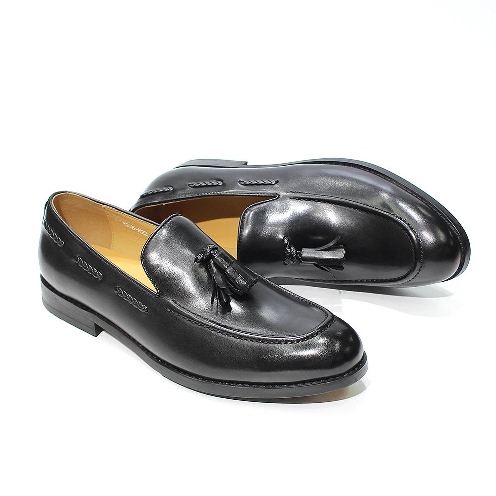 Fashion Classic Men's Genuine Cow Leather Tassel Loafers Slip-On Formal Dress Shoes Plain Toe Office Casual Loafers for Daily Wear