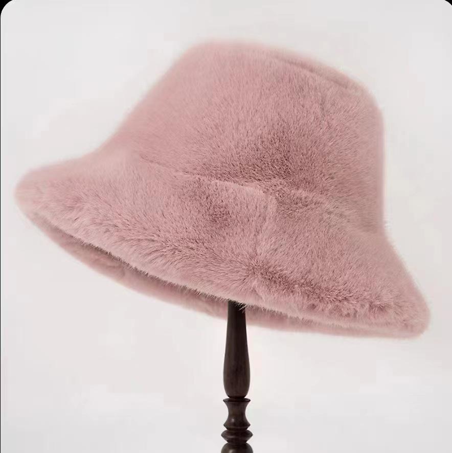 Fisherman Hat New Mink Fur Winter Warm Large Brim Bucket Hat Thickened Korean Style for Women Fashion Headwear