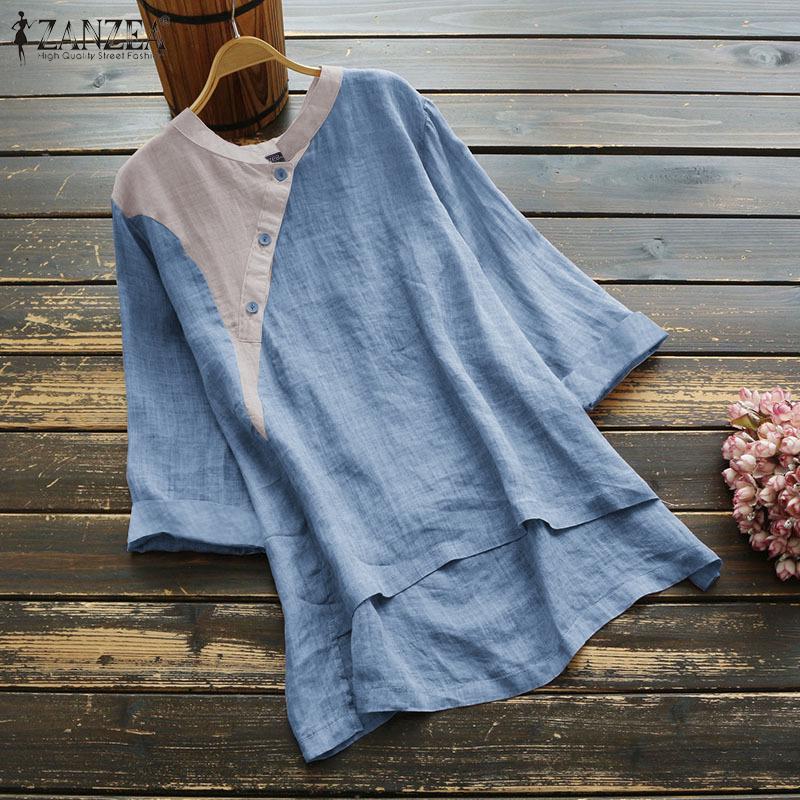 

ZANZEA Женщины Повседневный O-образный вырез 3/4 Рукав Летняя блузка Топы