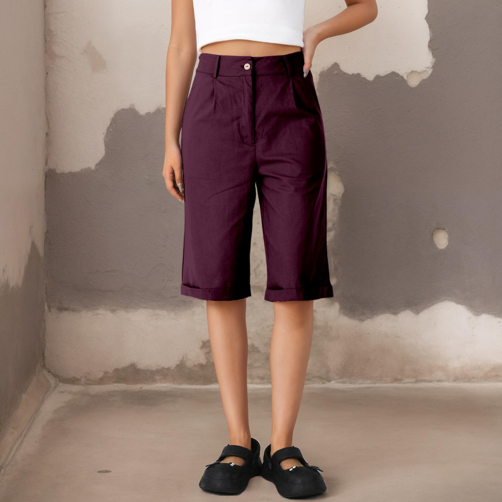 

Женские повседневные однотонные модные хлопковые и льняные шорты с прямыми штанинами S