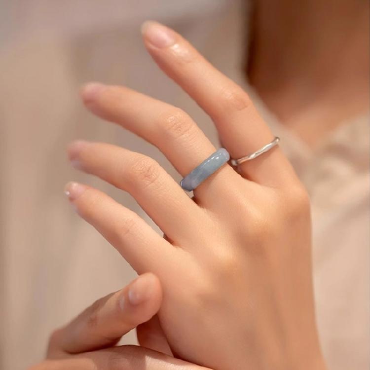 Elegant Natural Green Glass Rings Portable for Women Retro Chinese Styles Rings Portable for Any Gifts Giving Occasion