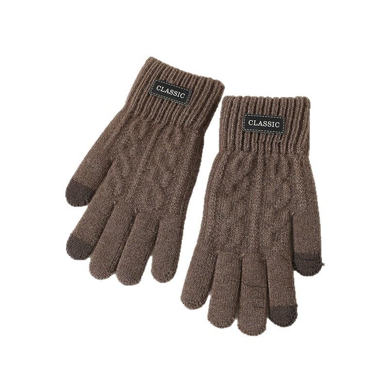 Autumn and winter new men's business knitted wool gloves cold-proof and warm thickened personalized fashion jacquard full finger
