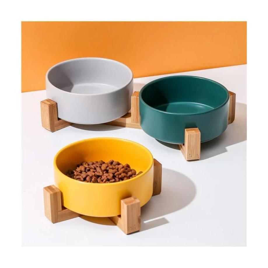 1 Pcs Pet Bowl Cat Dog Wooden Rack Bowl Large Capacity Cat Food Water Feeder Bowl Home Pet Small Ceramic Accessories