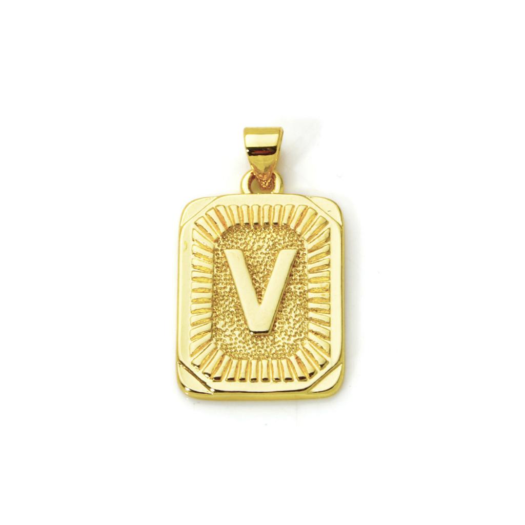 2pcs Letter Brass Charm Pendant 18K Gold Plated Rectangle " A-Z "Pendants For DIY Making Necklace Jewelry Findings 27mm X 16mm