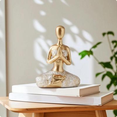 Meditation Figurine Mindful Pose Statue with Finish Tabletop for Yogi, Shelf, Desk