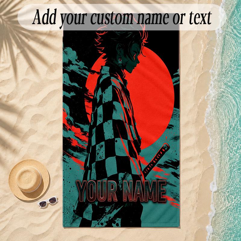 Beach TowelDemon Slayer Custom Name Text Personalized Soft Towel for Beach Pool Indoor Home Decor Gift