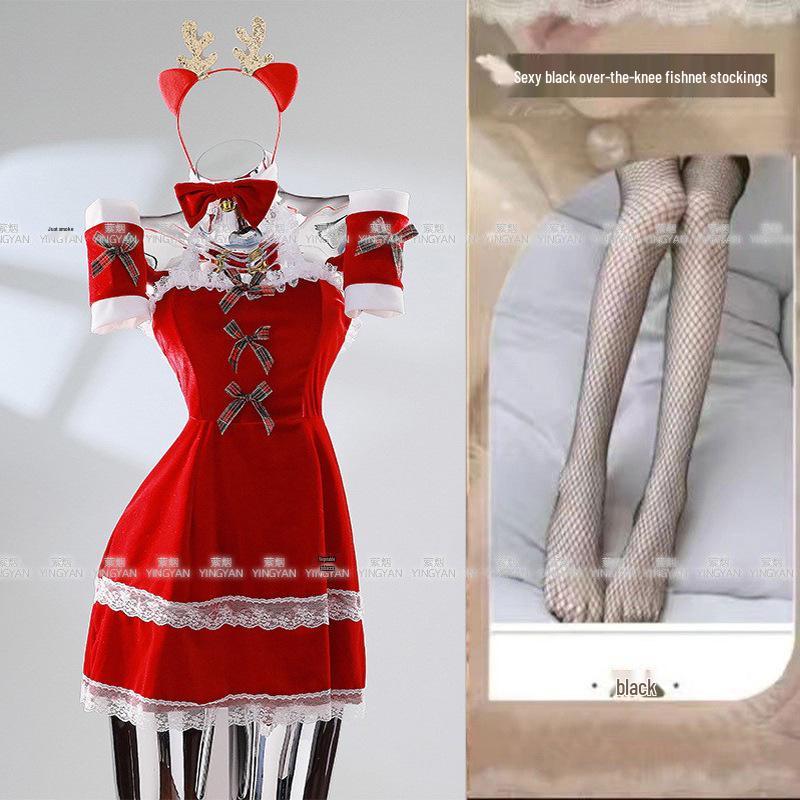 Seductive Red Christmas Lingerie Set - Sheer, Tight-Fit, Teasing Role Play Costume 0936