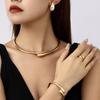 Heavy Metal Temperament Geometric Ring Glossy Water Drop Collar Bracelet Earrings, Jewelry Set