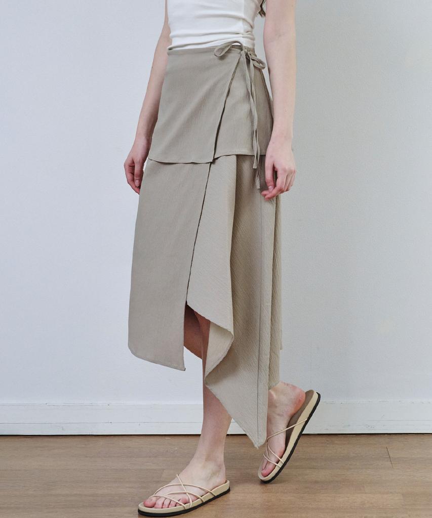 MALOUPE 3116 Crinkle Double Wrap Skirt (Beige)