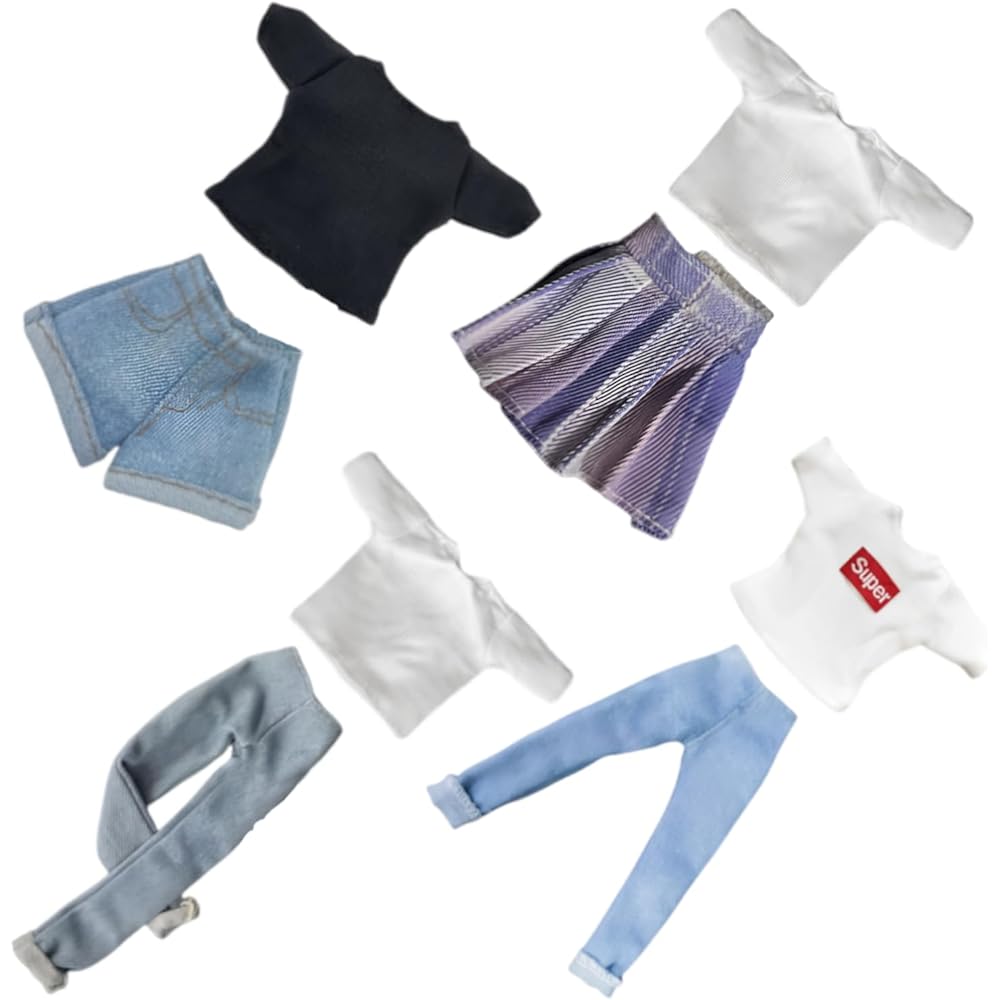 Olyoly 1/6 Doll Outfit Set T-Shirt Denim Shorts Cute Top and Bottoms for 30cm Miniature Dolls