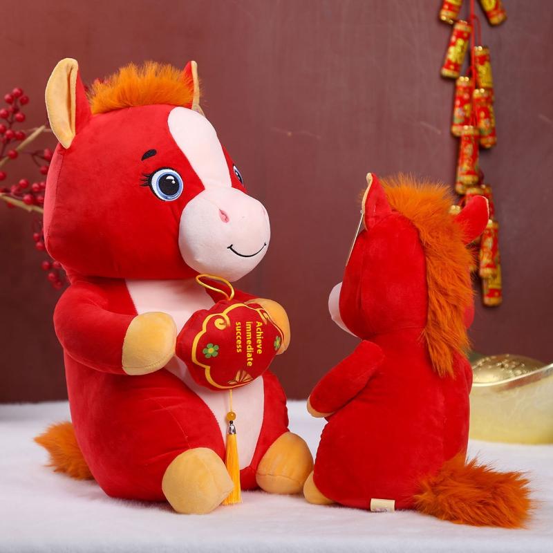 1Pcs Festival Gift 2026 Year Mascot Red Little Horse Plush Toys Cozy Horse Doll Ornament Lively Cute Desktop Pets