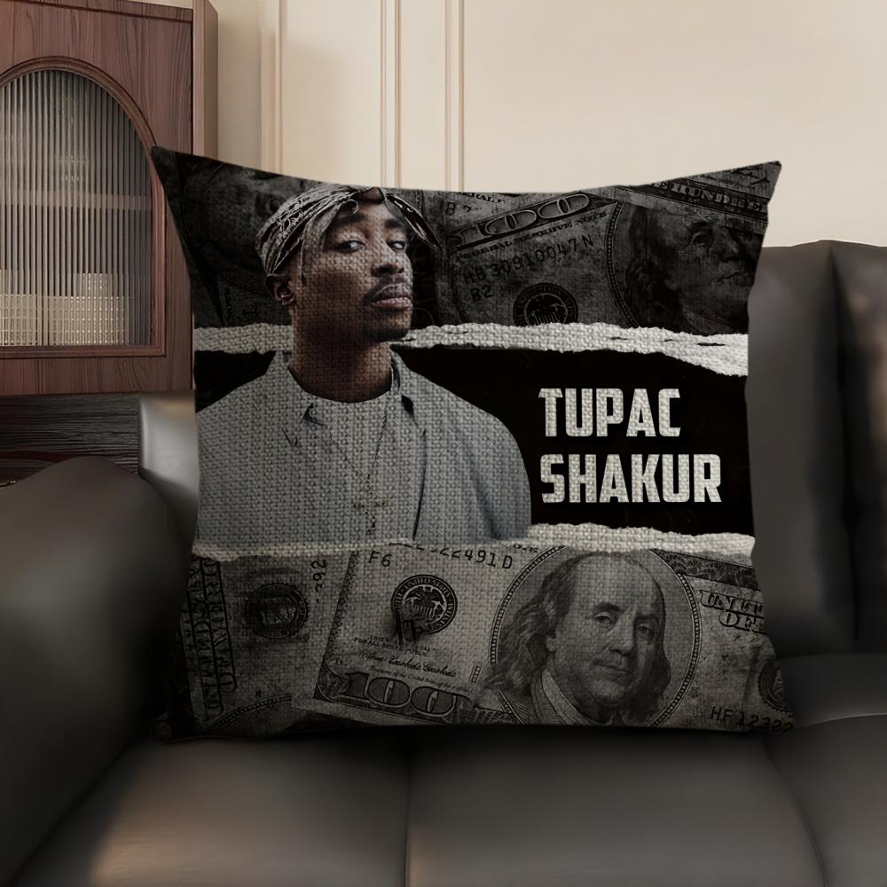 Rap 2Pac T-Tupac S-Shakur Cushion Cover Natural Linen Organic Fabric Double-Sided Printing Sofa Home Decor Gift Pillow Case