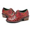 Johnature Genuine Leather Versatile Women Pumps Hand Brushed Vintage Contrast Hollow Out Thick Heels Shoes