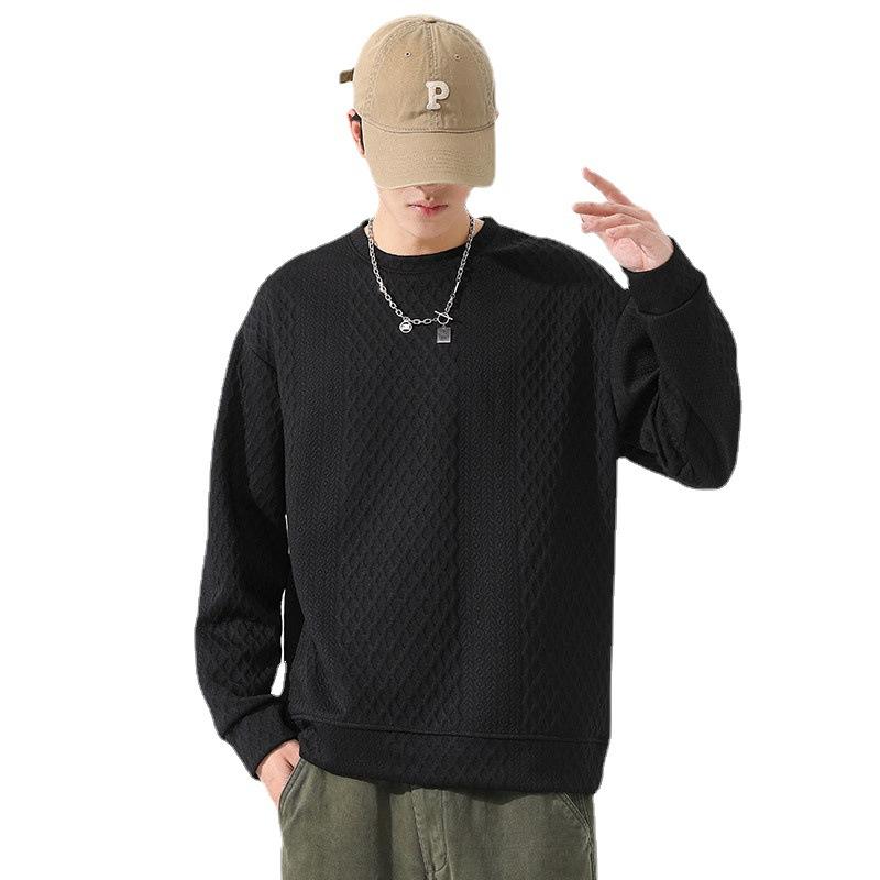 Outono gola redonda pulôver tamanho grande solto internet celebridade mesmo estilo moletom para homens jovens versão coreana moderno diamante jacquard waffle