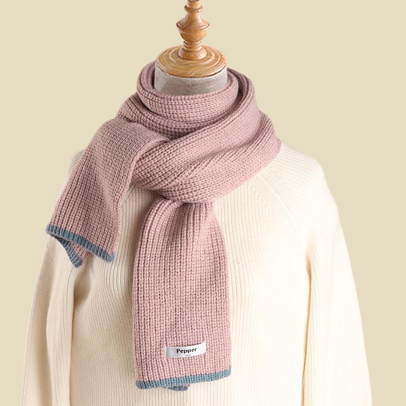 Knitted Woolen Scarf for Women Autumn and Winter Warm and Thickened Student Girl Versatile Men's Couple Style Scarf Korean Version