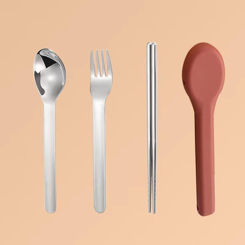 Přenosná sada příborů do kapsy, 3dílná sada vidličky, lžíce, nože s pouzdrem na oběd, cestování, kempování, do školy, do práce, na pikniky