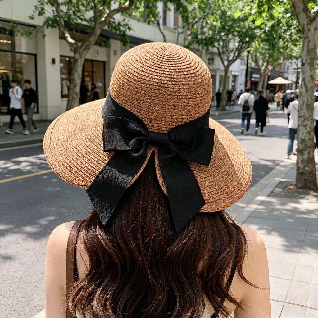 Big Eaves Sunscreen Visor Children Spring and Summer Beach Vacation Seaside Sun Hat Bow Straw Hat UV Protection