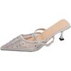 Fashion Crystal Women Slippers Heeled Sandals Pointed Toe Mesh Mules Shoes Woman 2025 Trend Summer Elegant Pumps Dress Slides Plus Size
