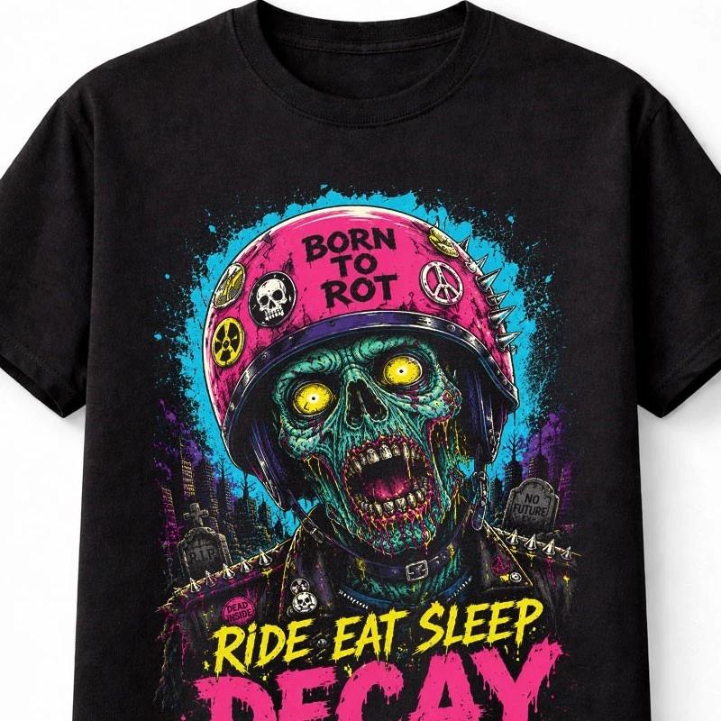 Decay Punk Zombie Biker Skull Horror Graphic Goth Unisex TShirt S