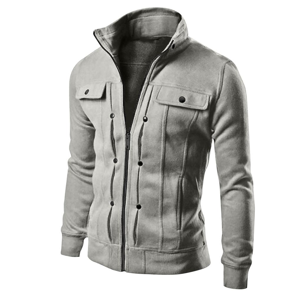 Herremote Uformell løs stativ krageknapp dekorert sweatshirtjakke