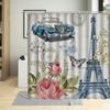 Retro Paris Tower Flower Oil Painting Shower Curtain Elegant Fabric Waterproof Bathroom Decor Screens Bath Curtains With 12 Hook