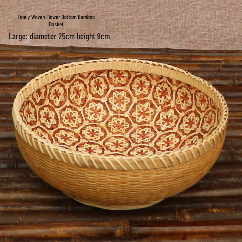 Handmade Bamboo Weaving Storage Basket - Round Farmhouse Style for Home and Kitchen Use