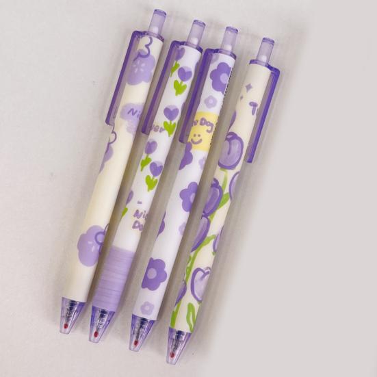 4Pcs Test Pens Clip Design Comfortable Grip Smooth Writing Quick Drying Black Ink 0.5mm Nib Cartoon Push Type Writing Pens for Office