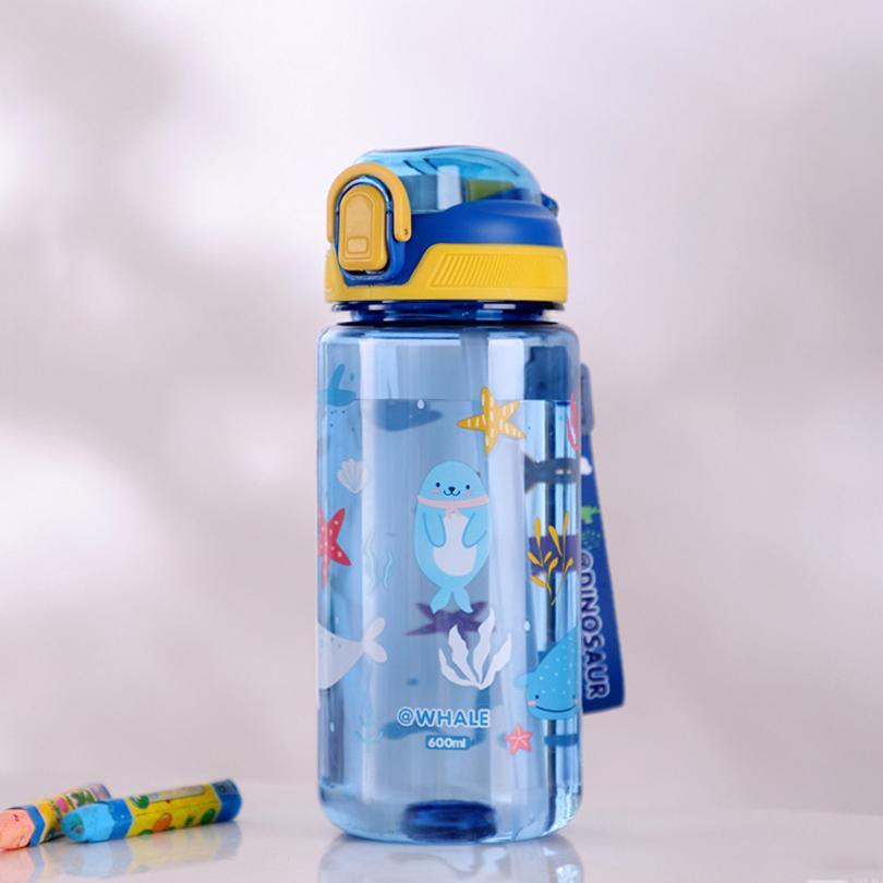 600ML Cartoon Animal Water Bottle Cup With Straw For Kids Leak Proof Anti-falling Toddlers Beverage Kettle Summer Water Cup