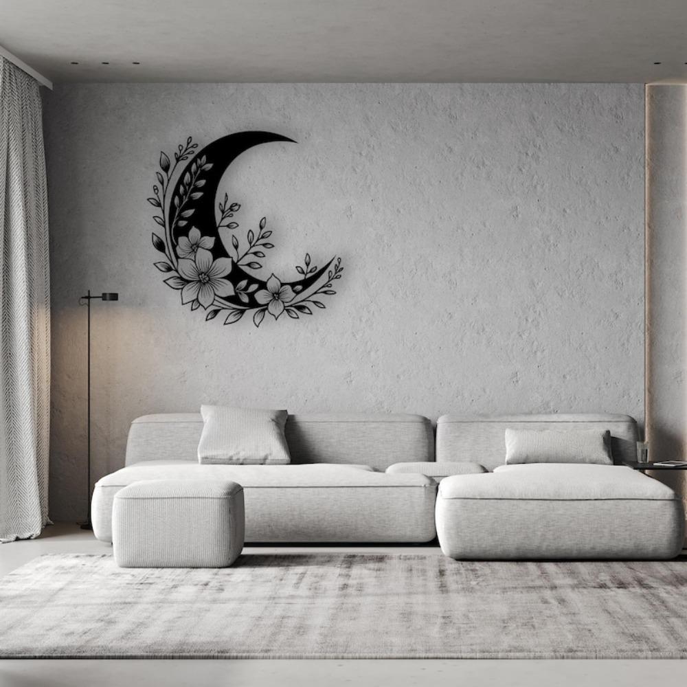 Wrought Iron Flower Moon Wall Art Boho Celestial Home Decor