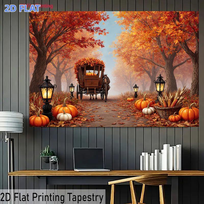 2D Plane, 1 Piece, Magical Autumn Forest Carriage, Banner Background Fabric, for Home Decoration and Party Decoration