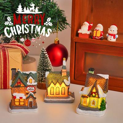 Weihnachtsdekoratives Mikrolandschaft Beleuchtete Hütte Partyatmosphäre Dekorative Geschenke