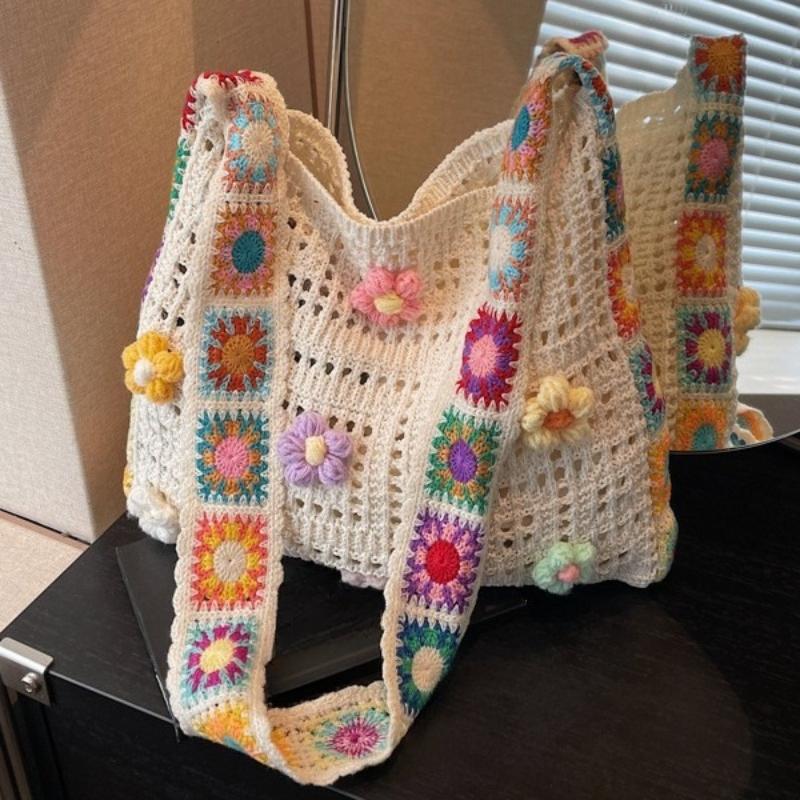 Women's Beach Crossbody Bag Flowers Fashion Handbags Large Capacity Beach Casual Shoulder Bag Girls Tote Shopper Bag