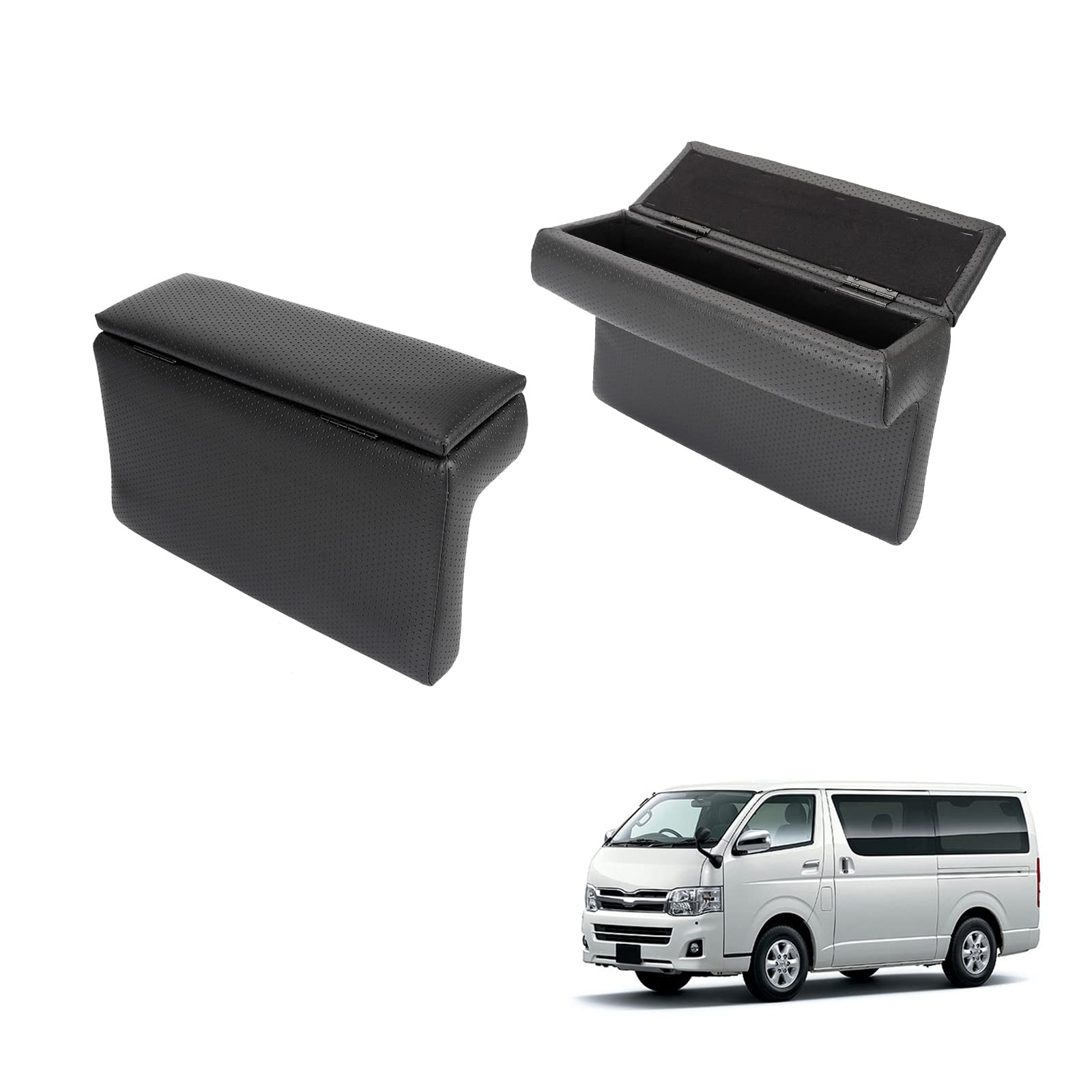 

BUYFULL Console Box Set of 2 for Toyota Hiace 200 with Elbow Rest Small Item Drop Custom Interior PU Compatible with Standard and Wide Models Series, чёрный