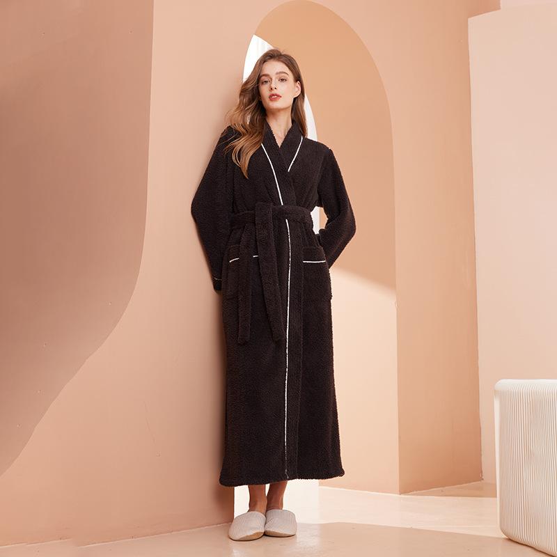 Shawl Collar Robes for Men Full Length Fleece Plush Bathrobes Soft Spa House Coat with Pockets Fluffy Spa Robes Unisex Winter Cozy Warm Spa Long Robe