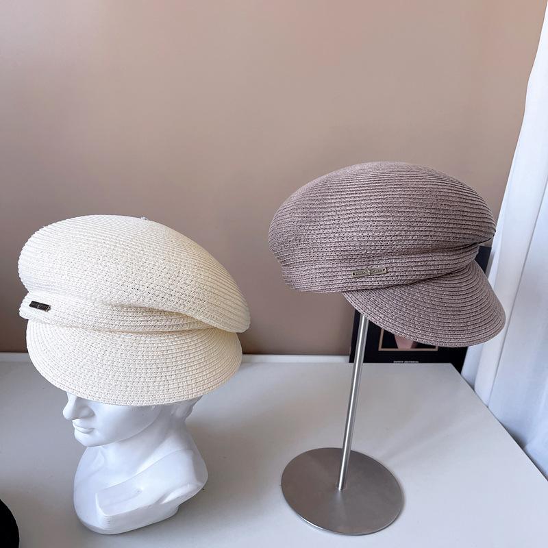 Japon yıldızı aynı kapaklı kadın moda düzensiz güneş koruyucu hasır şapka gazeteci şapkası rahat şövalye şapkası