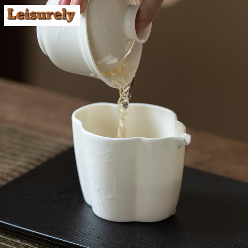 190ml Luxury Sheep Fat Jade White Porcelain Tea Pitcher Handmade Relief Cha Hai Justice Cup Chinese Tea Set Decoration Supplies
