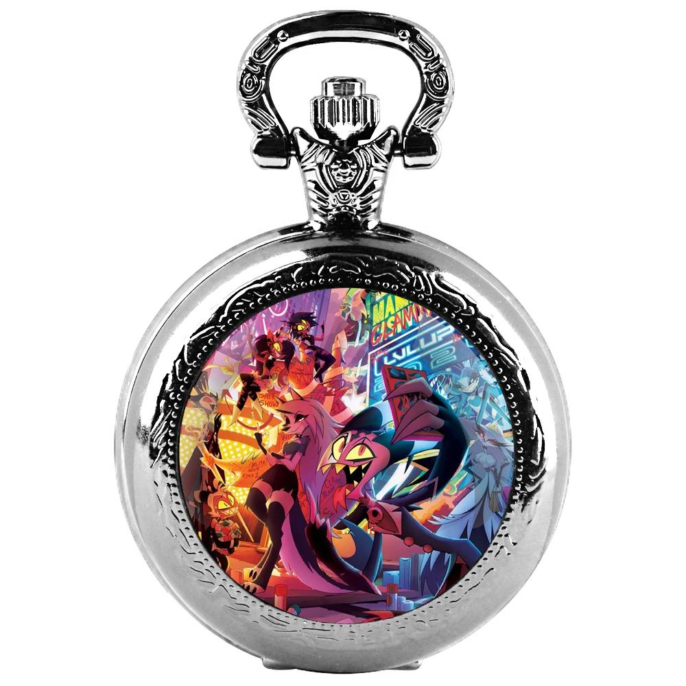 

Cartoon Helluva Boss Glass Dome Vintage Pocket Watch Men Women Pendant Necklace Chain Charm Clock Hours Watch Jewelry Gifts