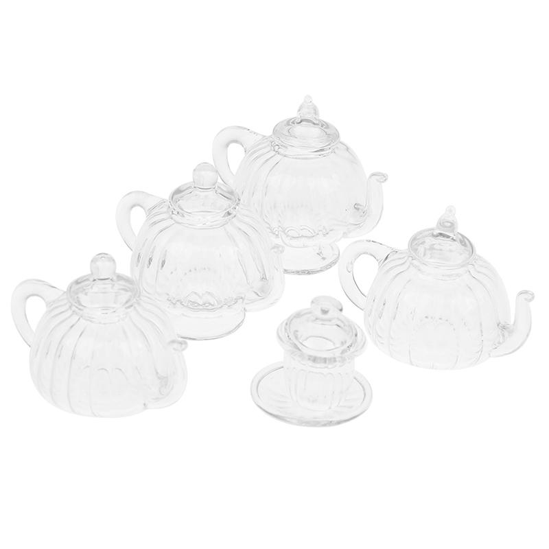 1:12 кукольных мини-стеклянных чашек с плоским дном/чайник на высоких ножках — фото 7