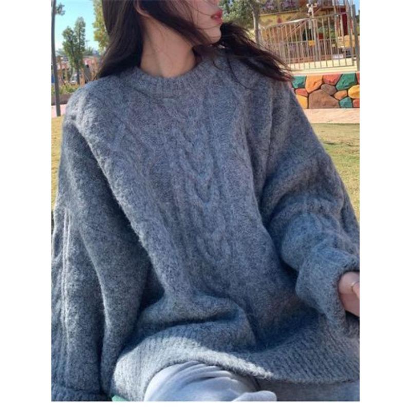 Autumn and winter new lazy style retro twist sweater women's loose soft waxy bottoming knitted sweater pullover sweater women