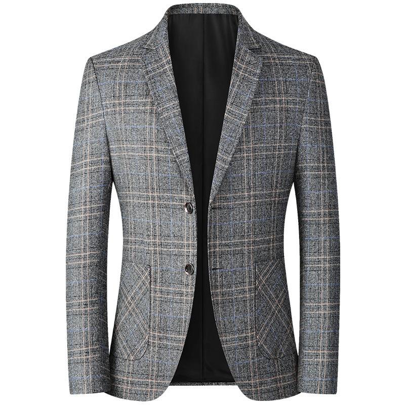 Spring and Autumn Men's Woolen Coat Slim Trench Coat Men's Plaid Jacket Suit