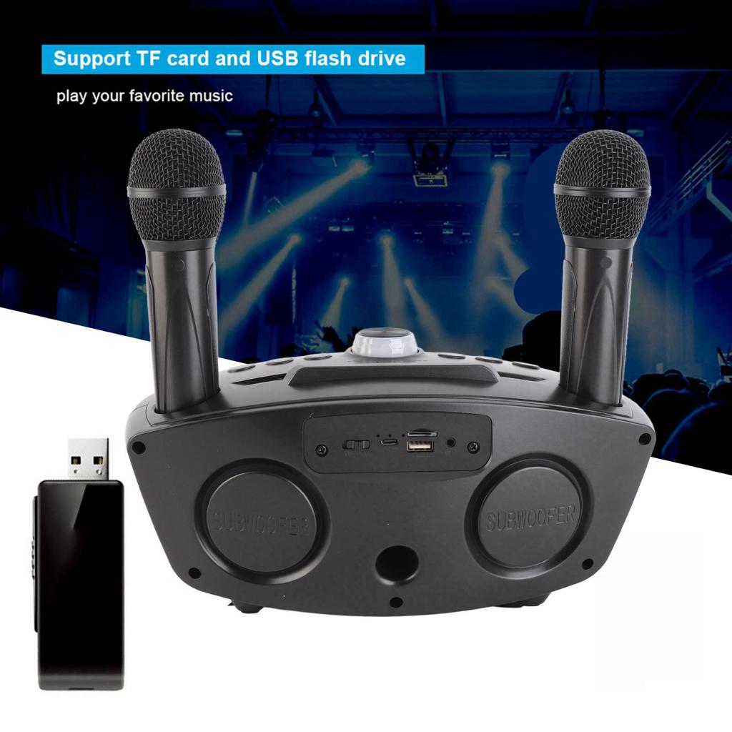 Speaker Home KTV Karaoke   Speaker with Two Microphone (Black)