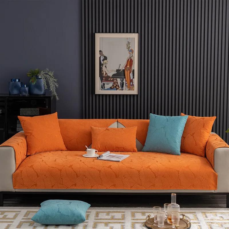 Leaves Jacquard Sofa Cushion Chenille Non-slip Kids Pet Cat Solid Color Sofa Cover Couch Mat for Living Room Home Decor Cushion